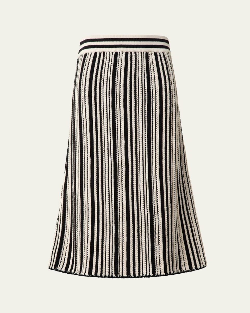 Crochet Knit Stripe Cotton Flared Midi Skirt